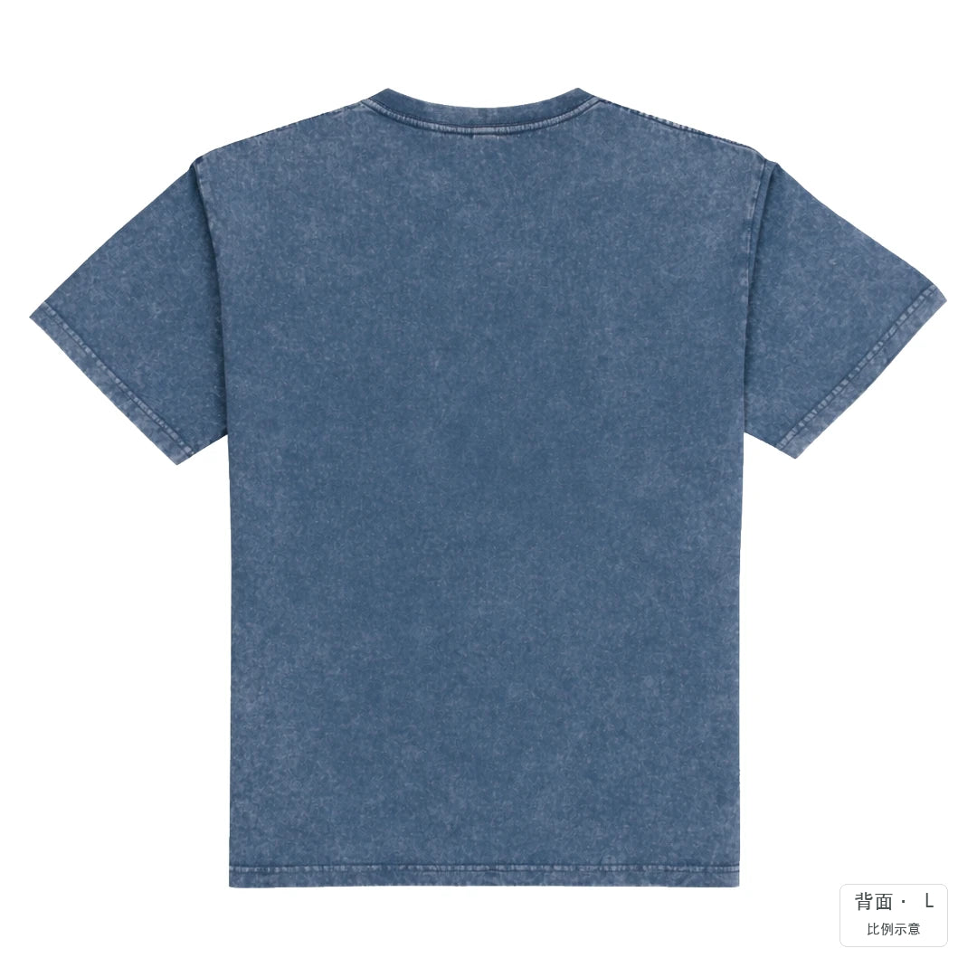 諧音小人日常｜雨天慢行｜235g 水洗落肩T恤 牛仔藍 背面