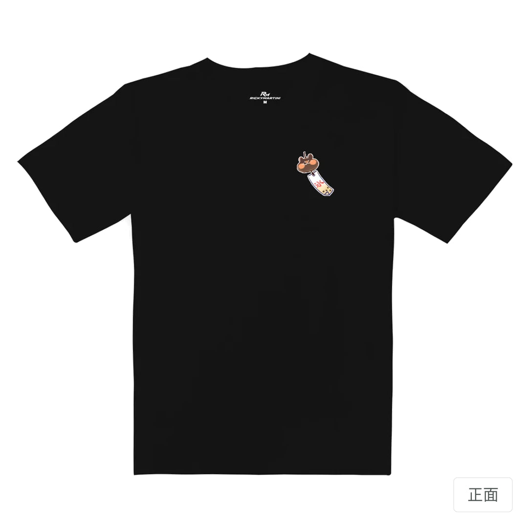 RickyMartini × 噗吉糬｜鼠鼠冰菓室-珍奶鼠｜重磅落肩T恤 質感黑 正面