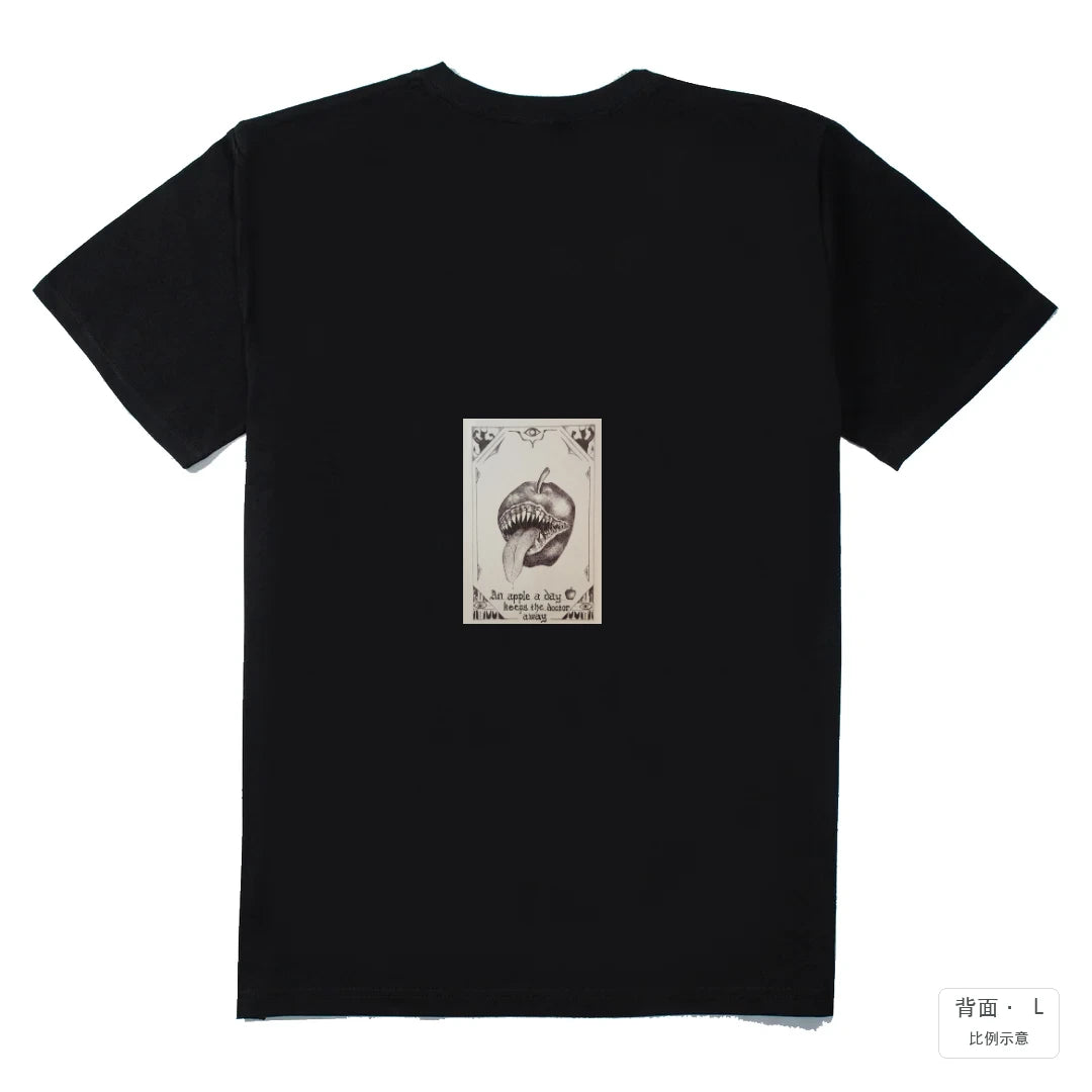 每日一蘋果｜210g 精梳棉T 黑色 背面