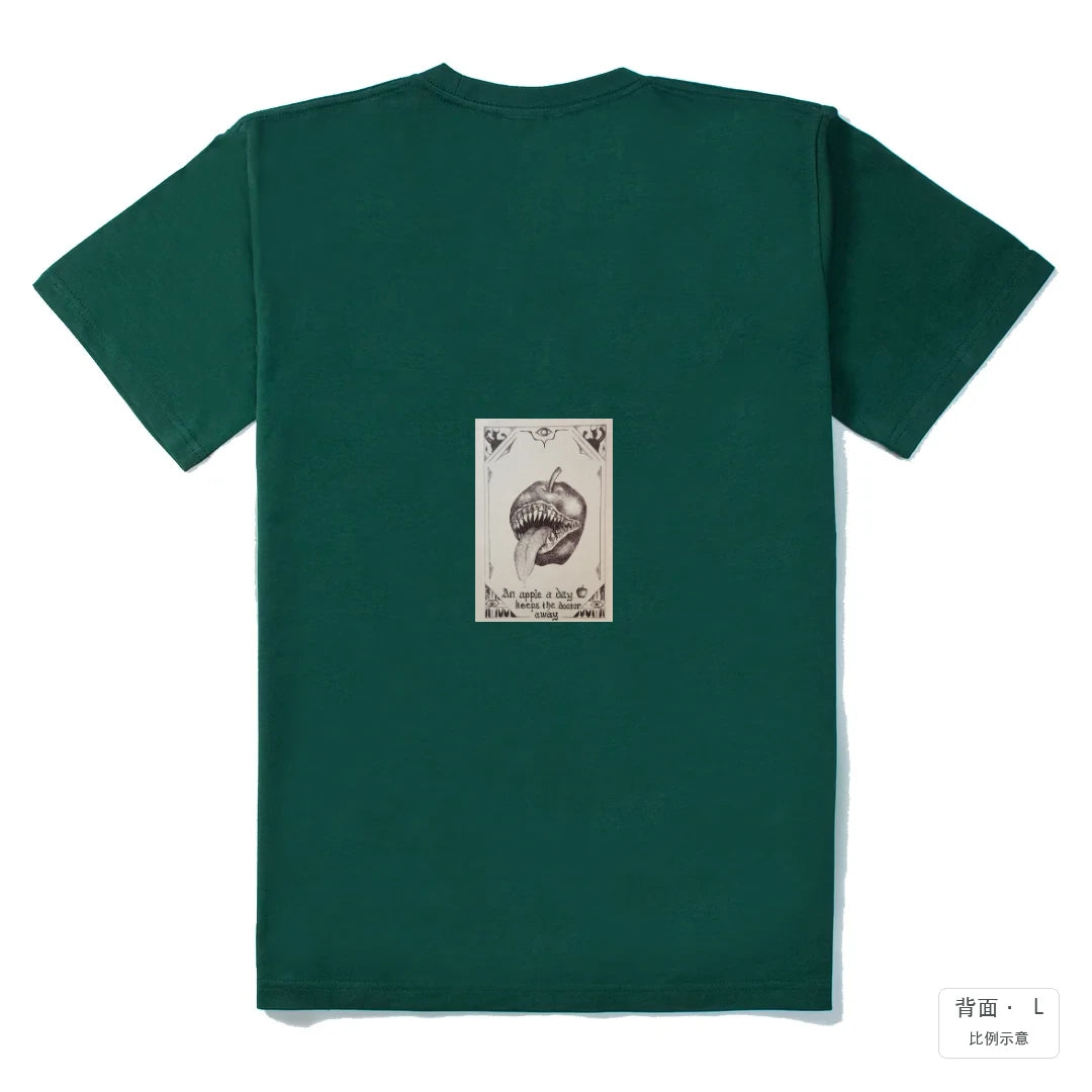 每日一蘋果｜210g 精梳棉T 森林綠 背面