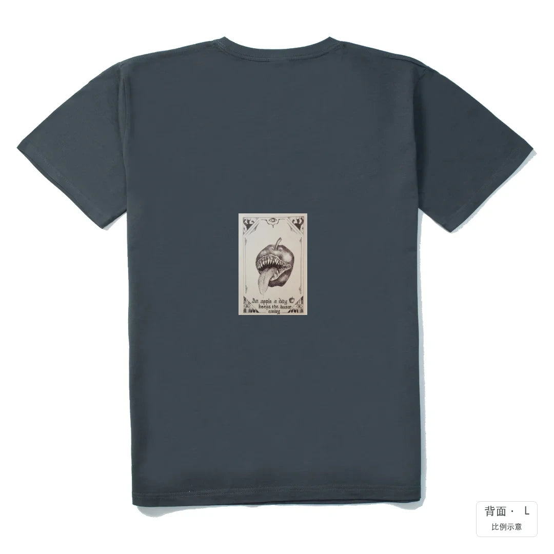 每日一蘋果｜210g 精梳棉T 暗夜灰 背面