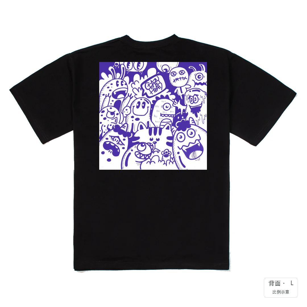Crazy Purple｜240g 重磅落肩棉T 黑色 背面