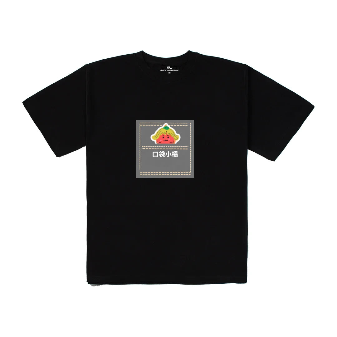 口袋裡的假髮橘子人｜280g 重磅落肩棉T 黑色 正面