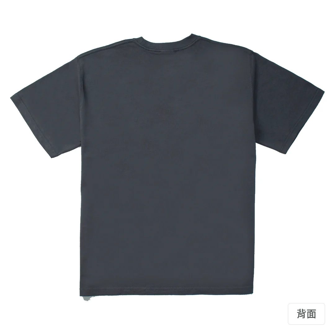 諧教 002｜喵力人（深色衣款）｜280g 重磅落肩棉T 炭灰 背面
