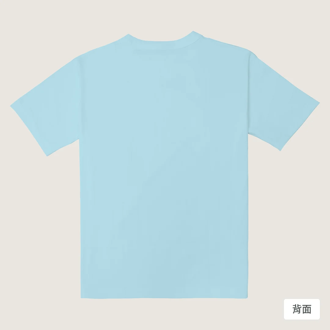 諧教 002｜喵力人（淺色衣款）｜重磅落肩棉T 雲藍色 背面