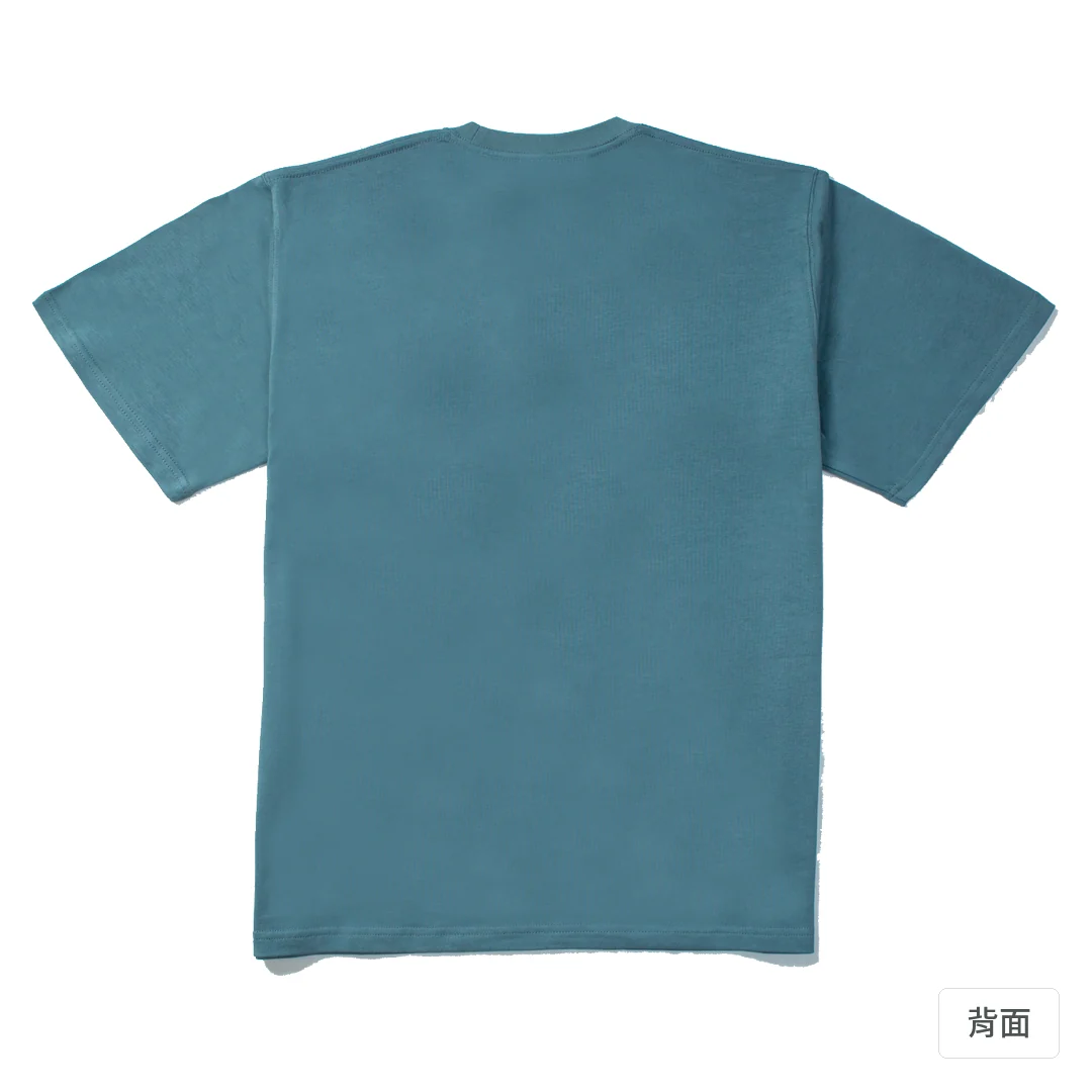 諧教 002｜喵力人（深色衣款）｜280g 重磅落肩棉T 灰藍 背面