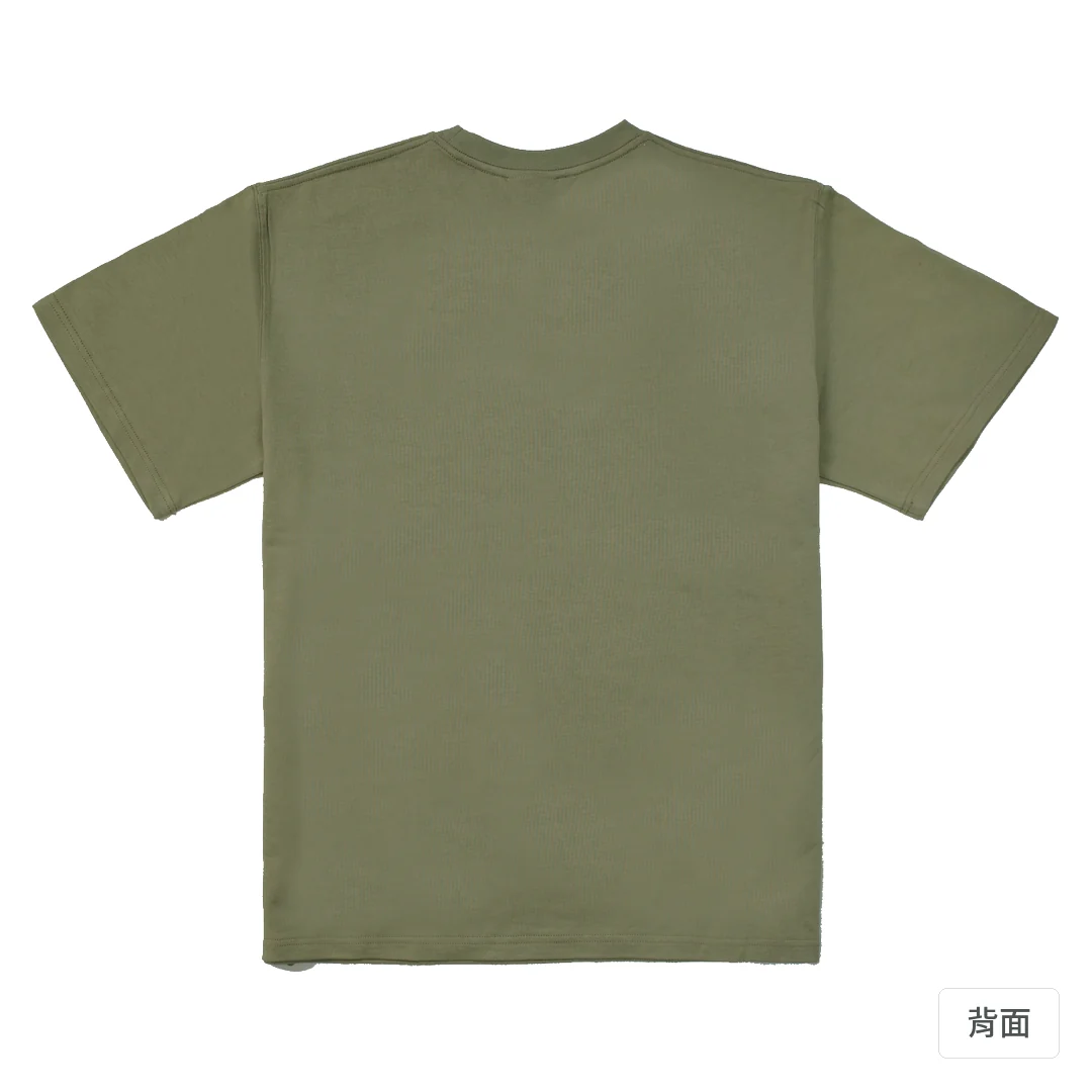 諧教 012｜糕熊人（深色衣款）｜280g 重磅落肩棉T 苔蘚綠 背面