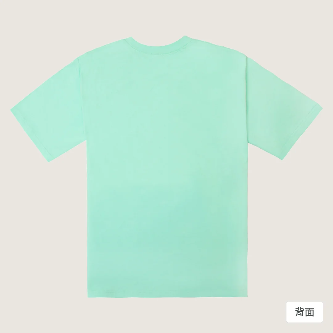 諧教 002｜喵力人（淺色衣款）｜240g 重磅落肩棉T 海藍色 背面