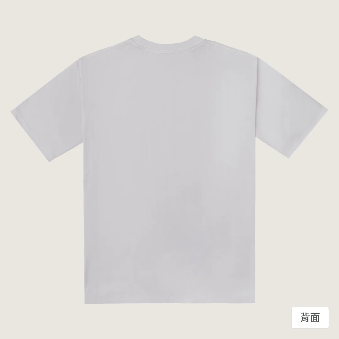 諧教 002｜喵力人（淺色衣款）｜240g 重磅落肩棉T 煙霧紫 背面