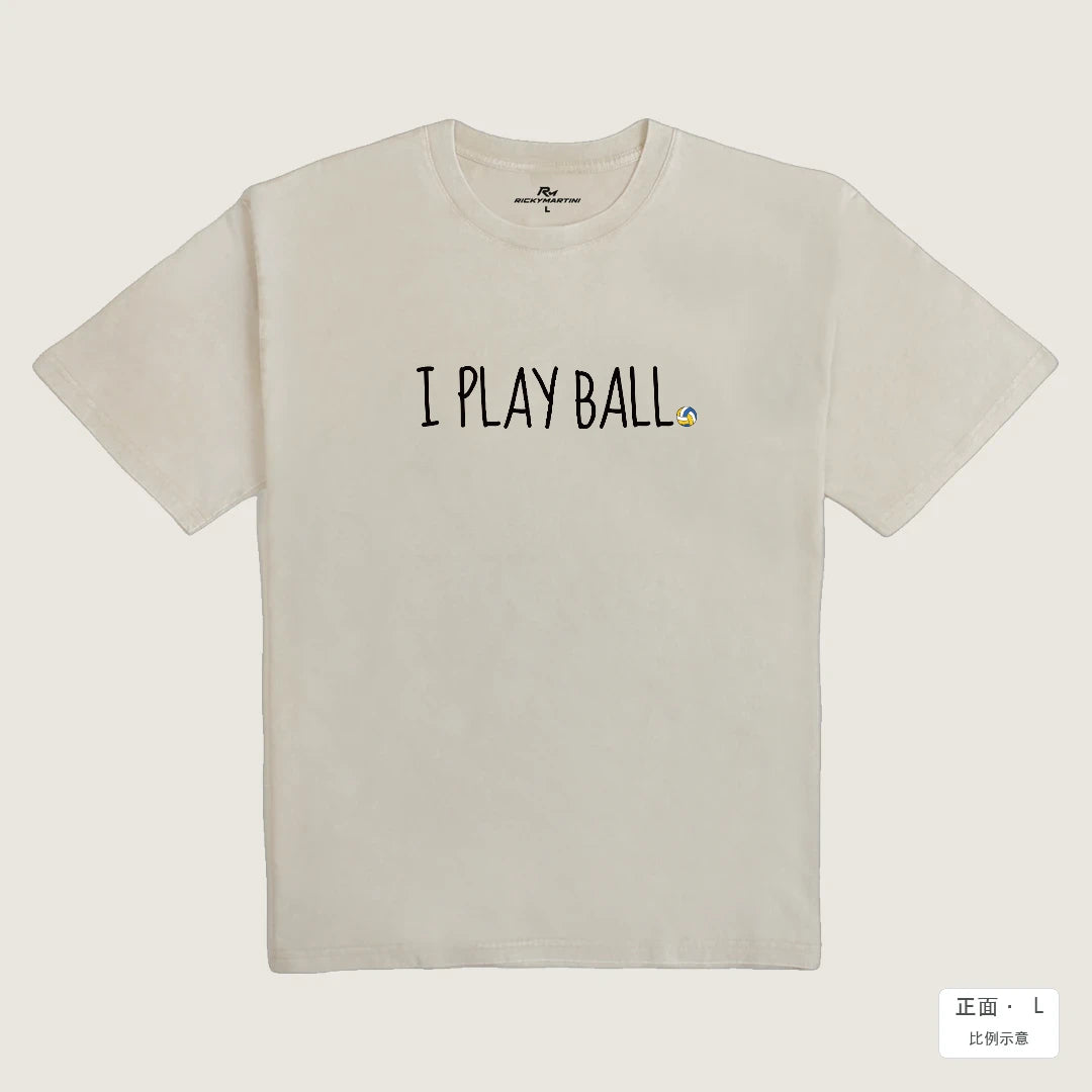 I PLAY BALL | 排球系列｜象牙灰235g 水洗落肩棉T 象牙灰 正面
