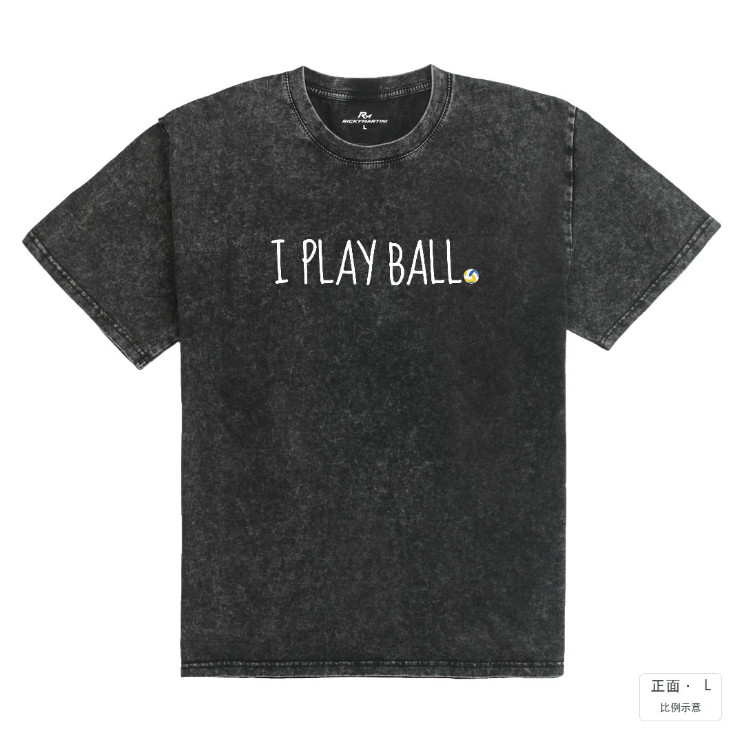 I PLAY BALL | 排球系列｜礦石黑235g 水洗落肩棉T 礦石黑 正面
