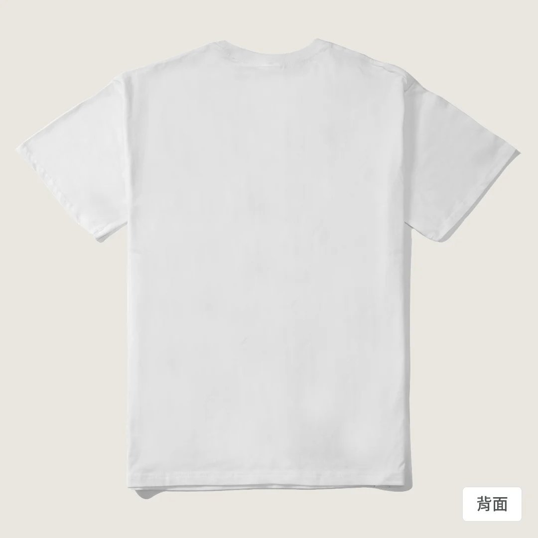 諧教 002｜喵力人（淺色衣款）｜210g 精梳棉T 白色 背面