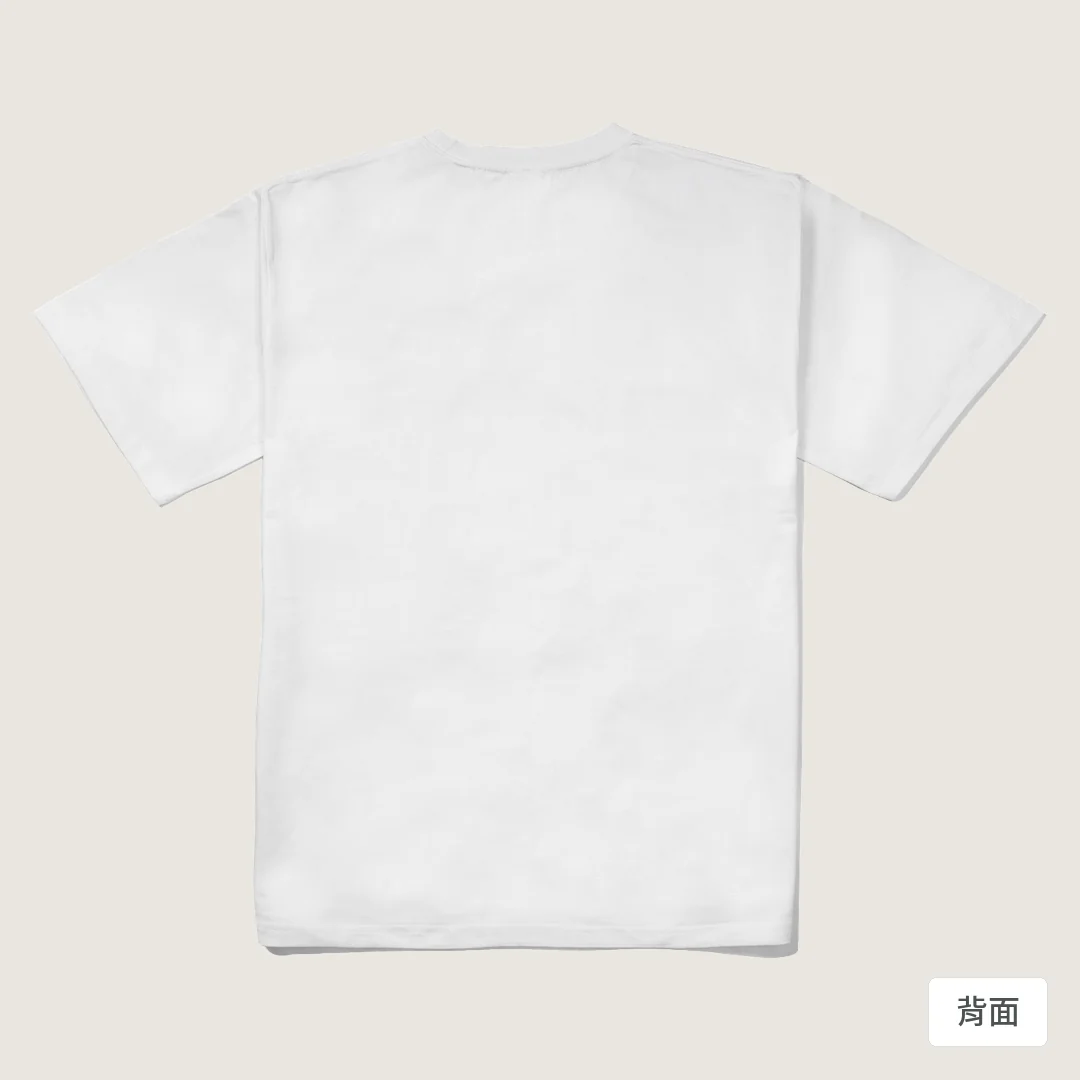 諧教 002｜喵力人（淺色衣款）｜240g 重磅落肩棉T 白色 背面